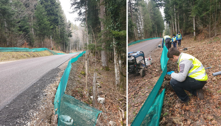 Chantier de démontage du dispositif de sauvetage routier des amphibiens à Le Bélieu